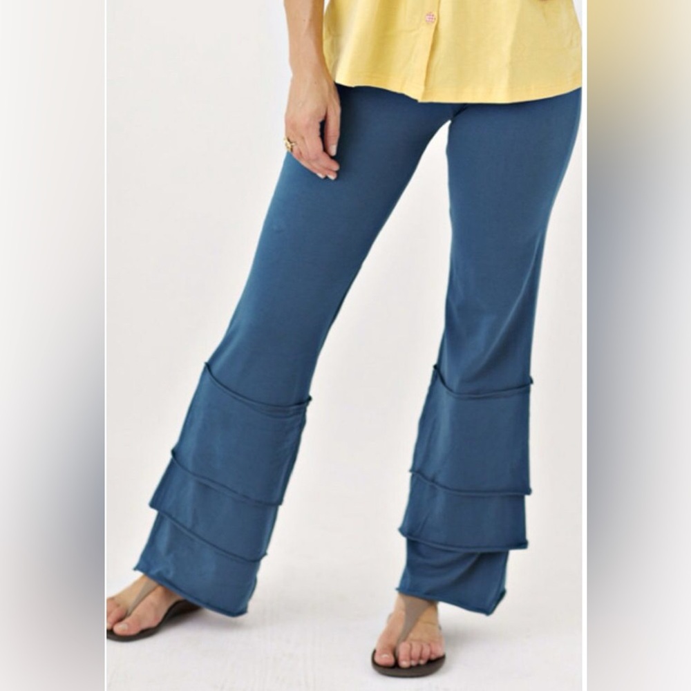Matilda Jane Womens Flinn Pants 3 Tier Ruffle Stretchy Wide Leg Blue Pants XS